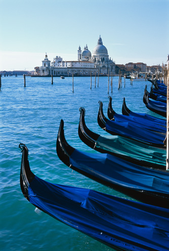 gondolas with the Church of Santa Maria Della